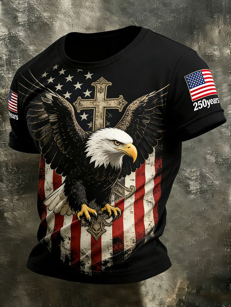 250 Years Eagle Cross T-Shirt American Pride Patriotic Christian Apparel Best Gift For Supporters