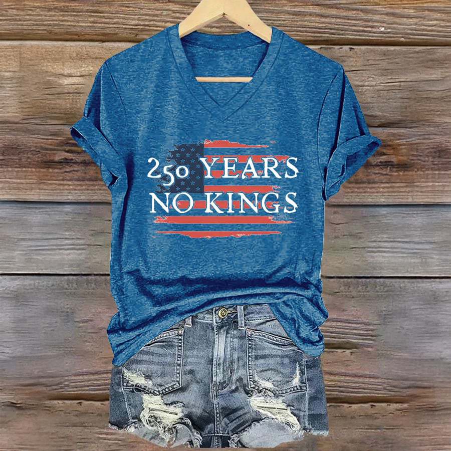 250 Years No Kings American Flag V-Neck Shirt Anti MAGA Shirt Unique Gift Idea