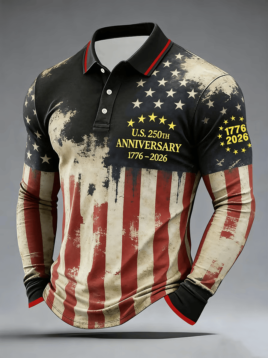 250 Years Of America Long Sleeve Polo Shirt 1776 2026 Merchandise Patriotic Gift Ideas