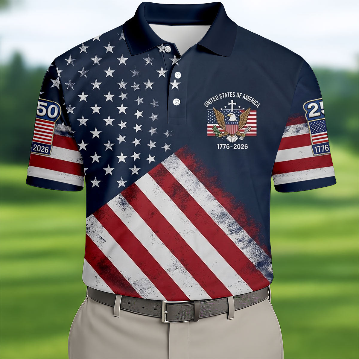 250 Years Of America Polo Shirt US Bald Eagle Faith Cross Merchandise Best Present For Brother