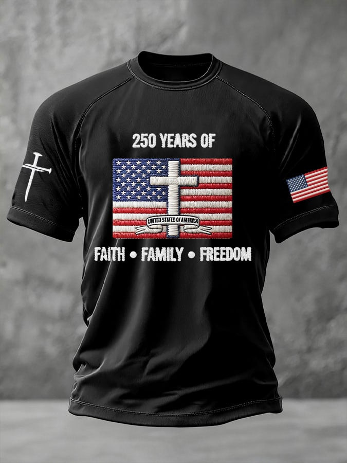 250 Years Of America Shirt Faith Family Freedom USA Flag Cross Apparel Gifts For Patriots 250 Years Of America Shirt Faith Family Freedom USA Flag Cross Apparel Gifts For Patriots