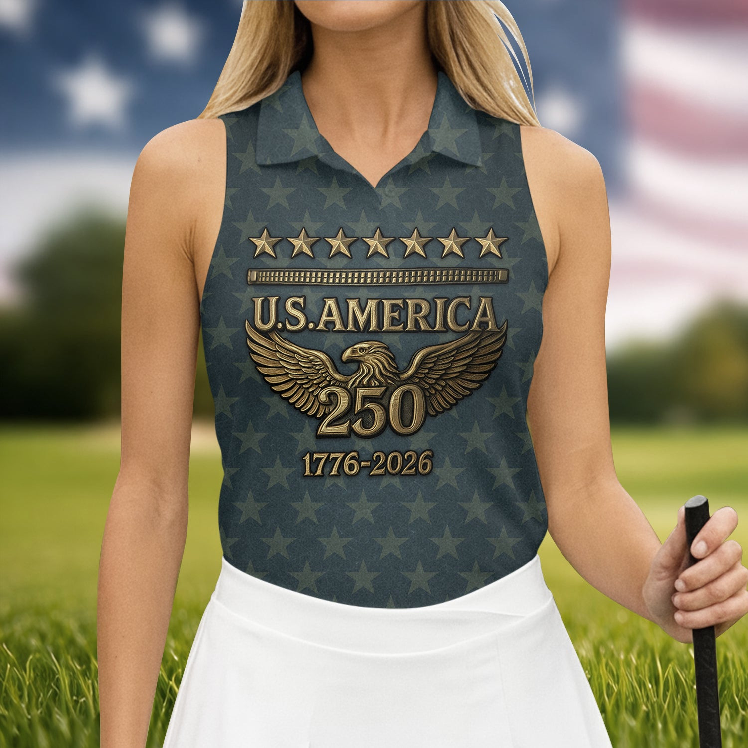 250 Years Of America Sleeveless Polo Shirt Patriotic Women's Apparel Presents For Girlfriend