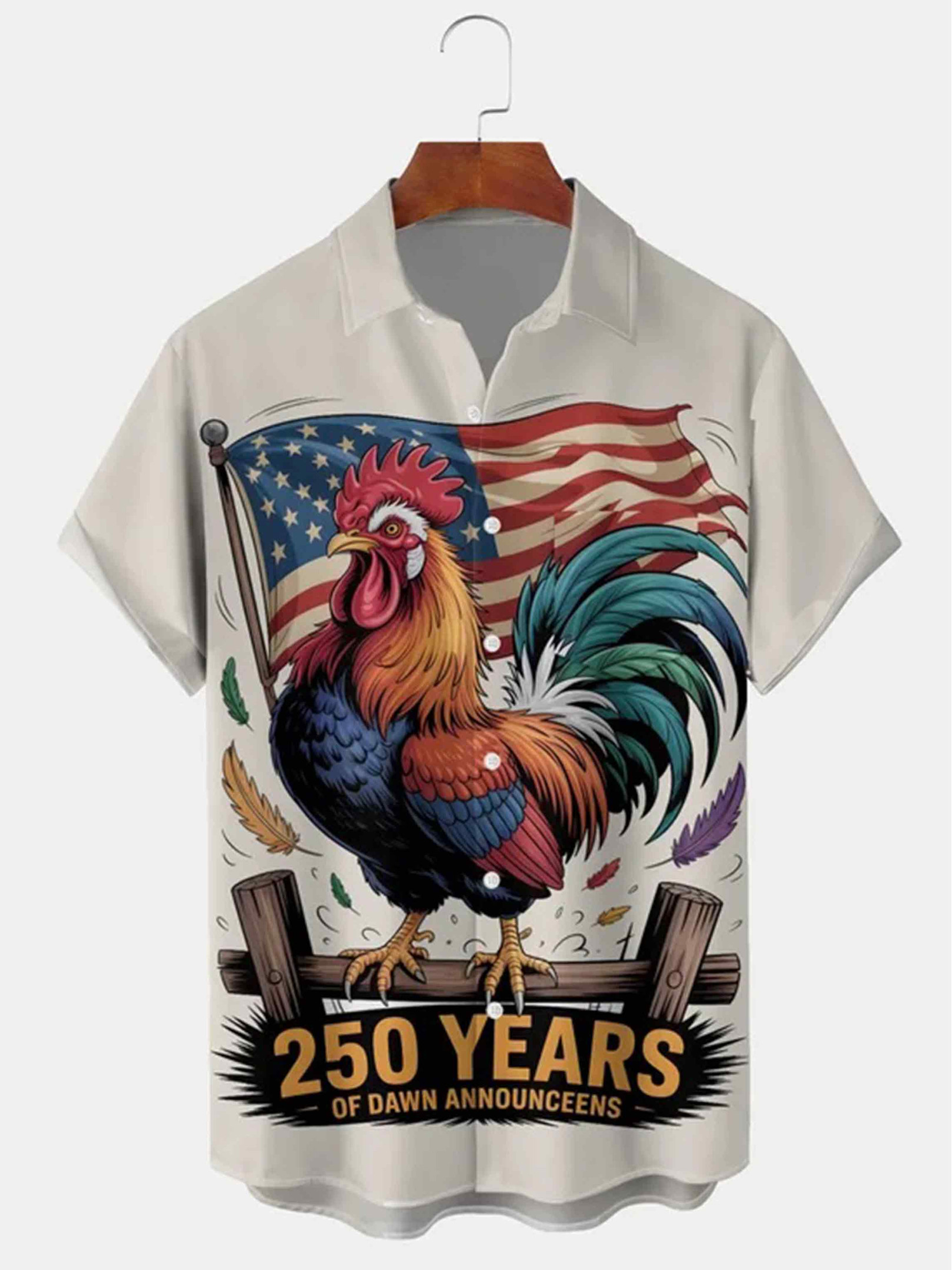250 Years Of Dawn Announcements Button Shirt American Patriotic Rooster Merch Gift Ideas