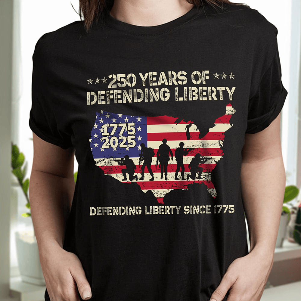 250 Years Of Defending Liberty 1775 2025 T-Shirt Veteran Clothes Gift For Wife