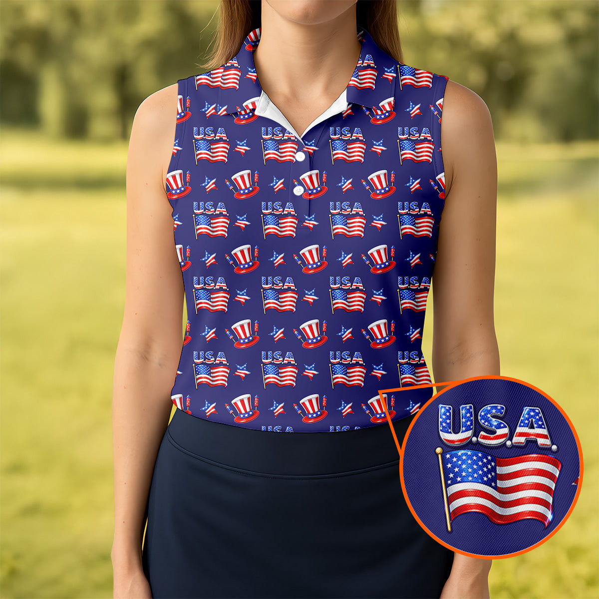 250 Years Of Defending Liberty Sleeveless Polo Shirt US Flag Patriot Merchandise Gifts For Sister