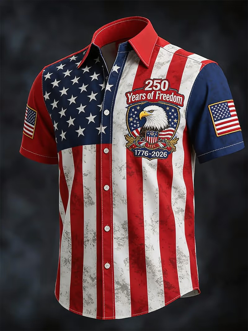 250 Years Of Freedom 1776 2026 Button Shirt Eagle Crest Patriotic Gift For Patriots