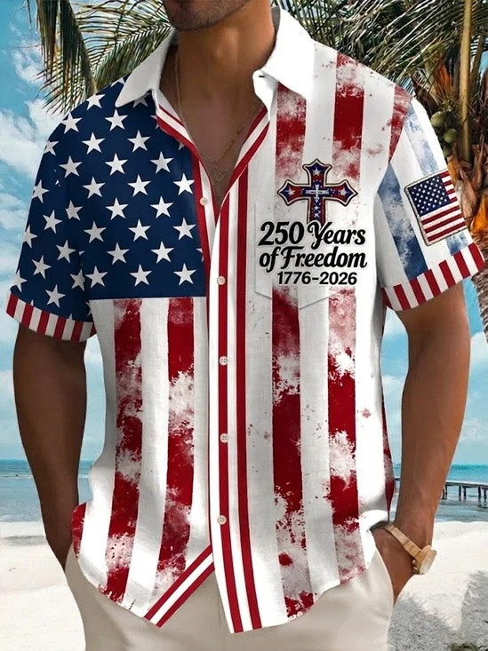 250 Years Of Freedom 1776 2026 Hawaiian Button Shirt Beach Vacation Clothing Gift Ideas