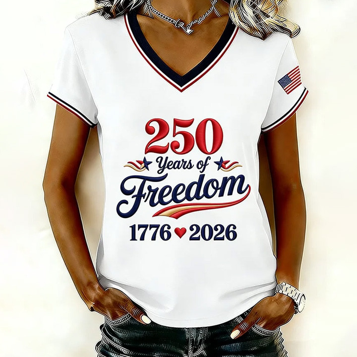 250 Years Of Freedom 1776 2026 V-Neck Shirt 250th Anniversary Of America Clothes