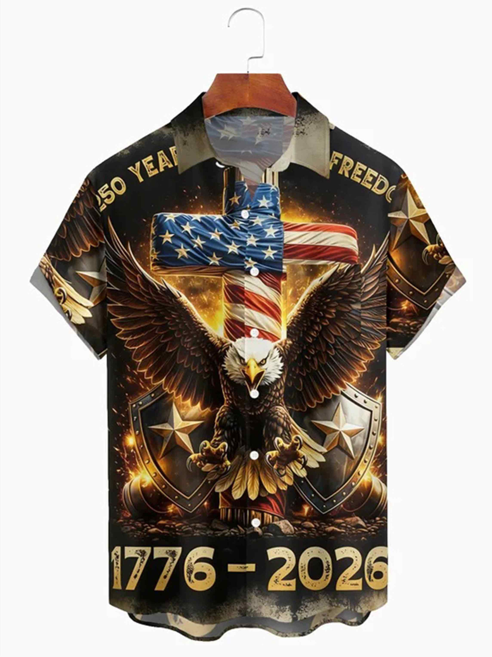 250 Years Of Freedom Button Shirt Patriotic Eagle USA Flag Apparel Gift For Patriots