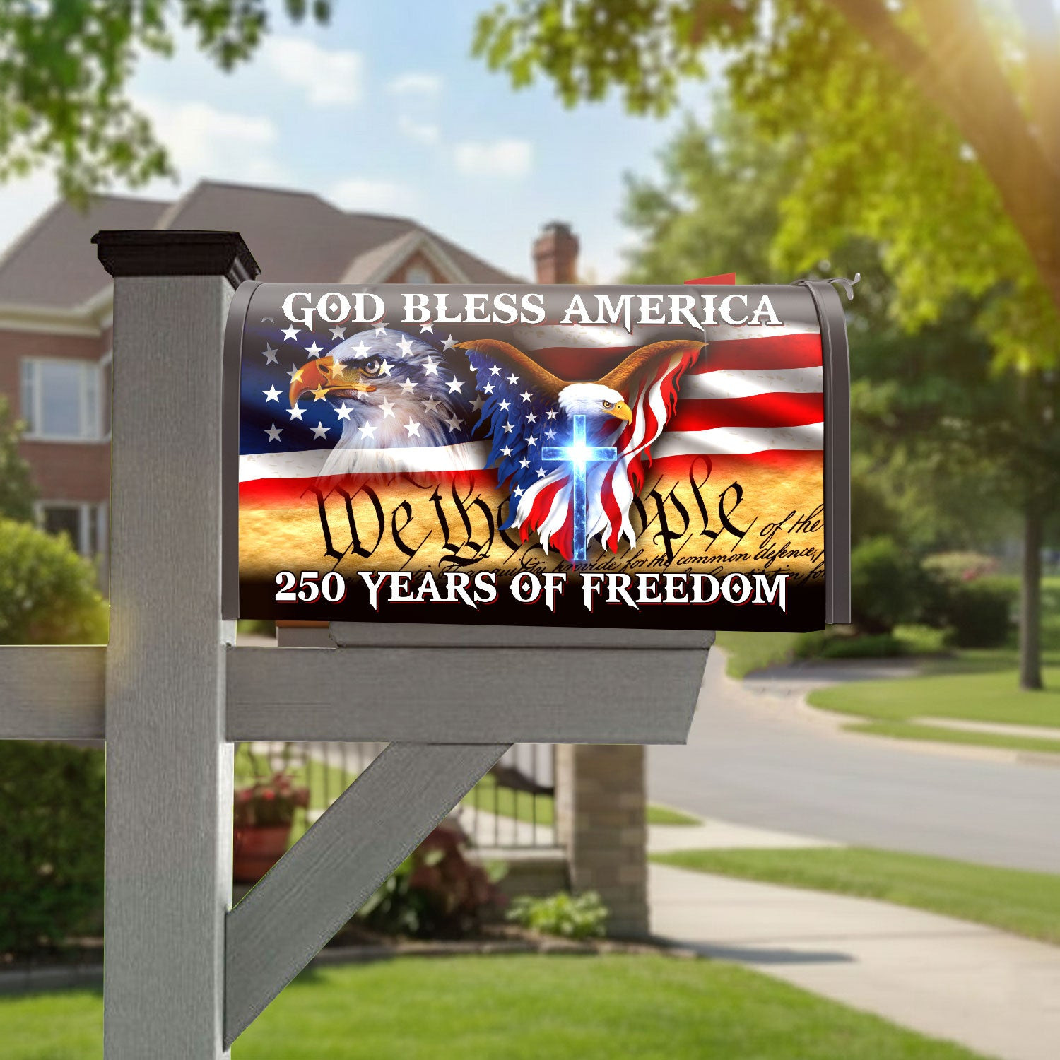 250 Years Of Freedom God Bless America Flag Christ Mailbox Cover Patriotic Decor