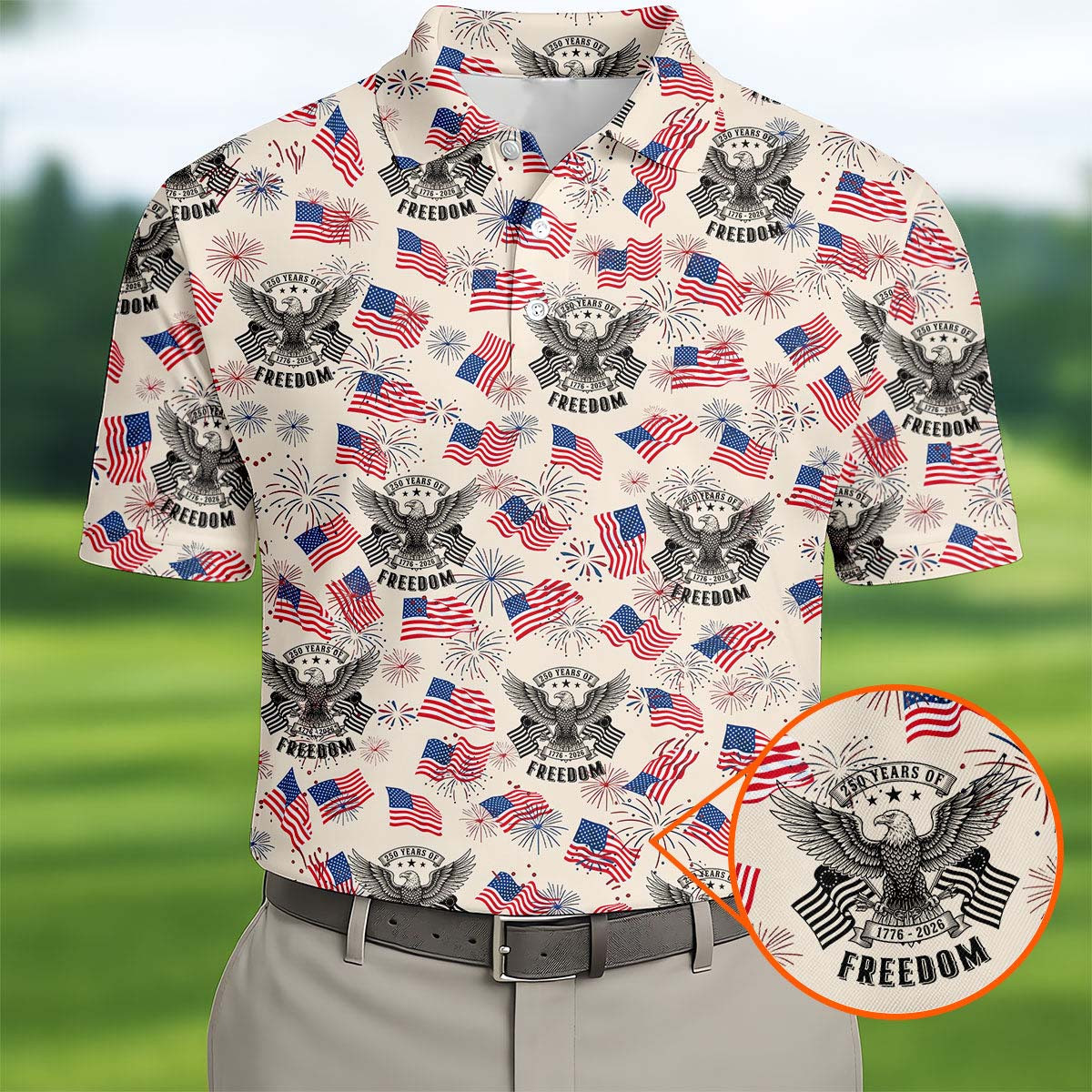 250 Years Of Freedom Golf Polo Shirt 4Th Of July Apparel Father's Day Golf Gifts