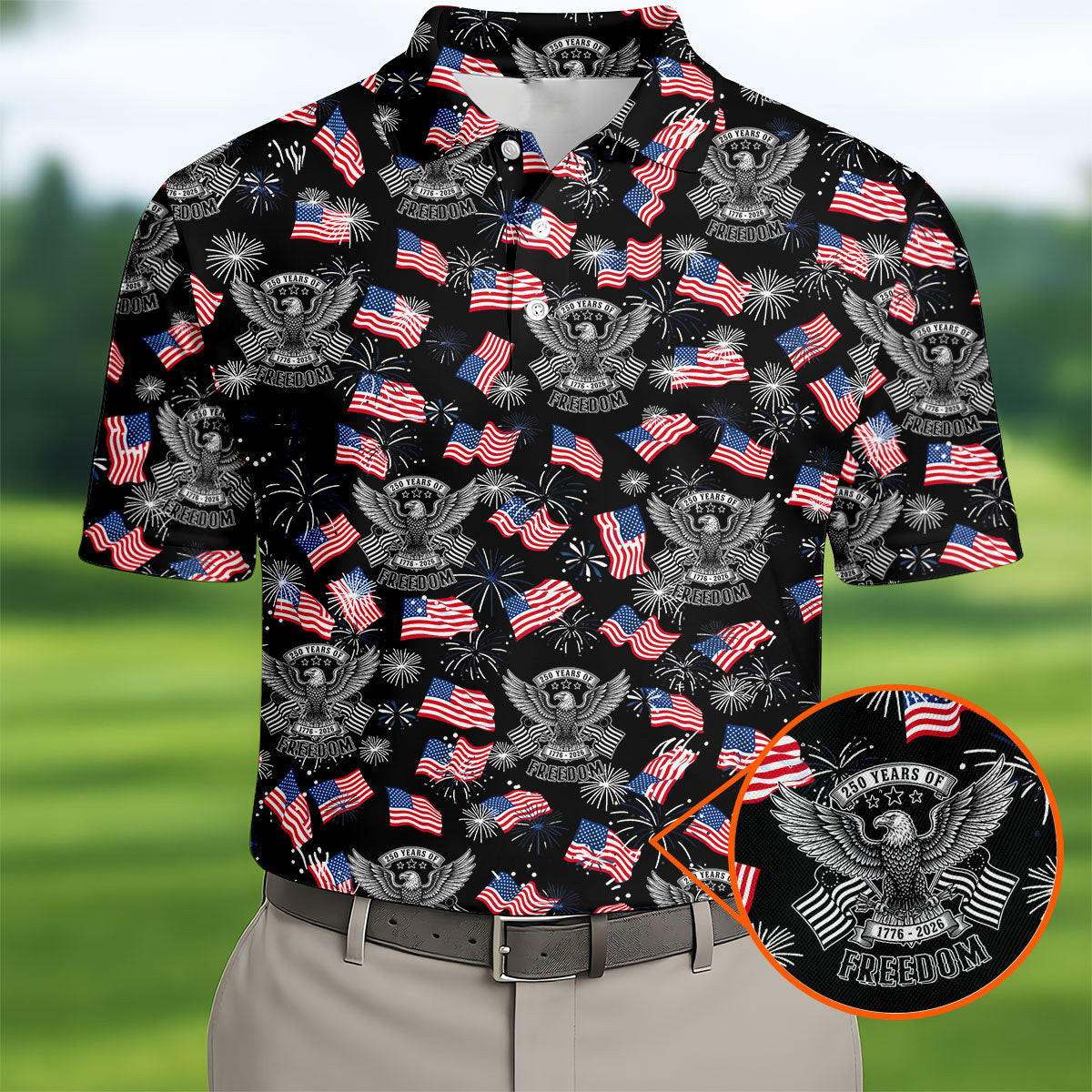 250 Years Of Freedom Golf Polo Shirt 4Th Of July Clothes Best Golf Gifts Men