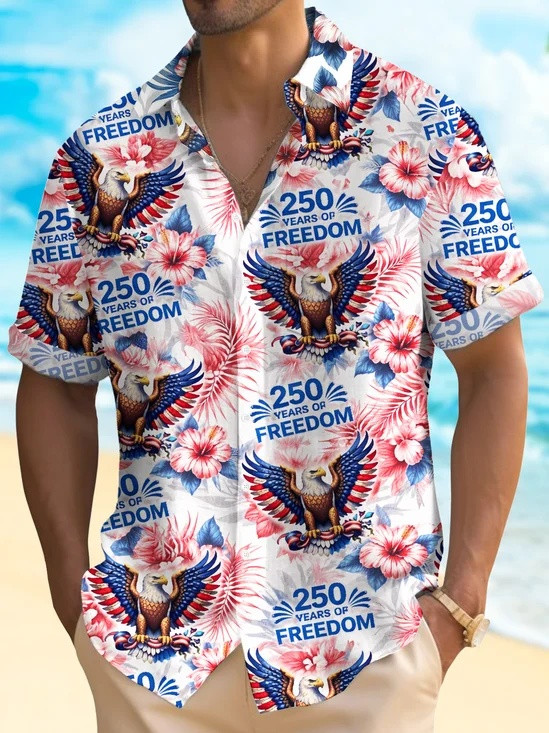 250 Years Of Freedom Hawaiian Button Shirt American Flag Eagle Apparel Gift For Him