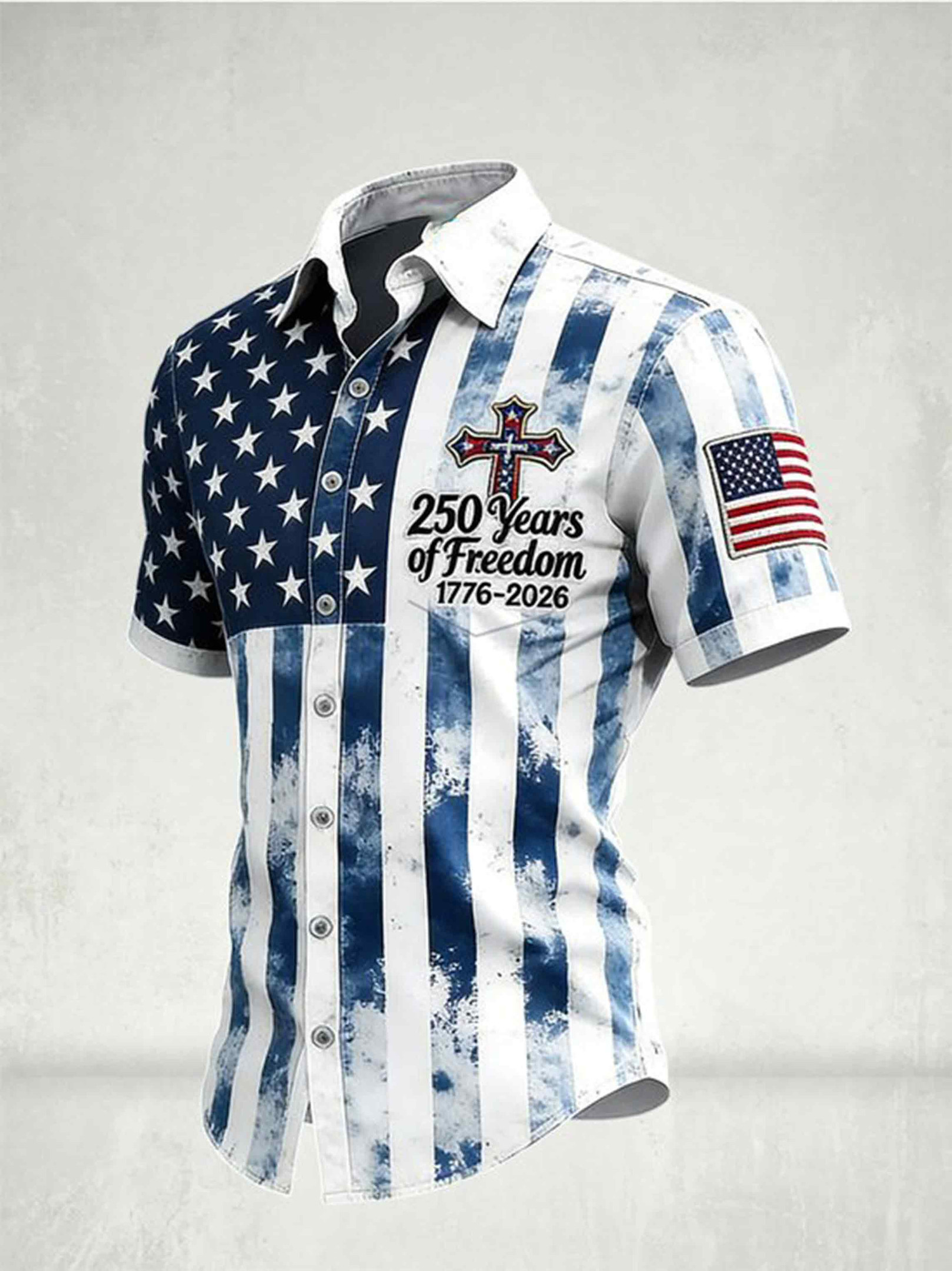 250 Years Of Freedom Hawaiian Button Shirt In God We Trust 1776 2026 Clothing Gift For Men