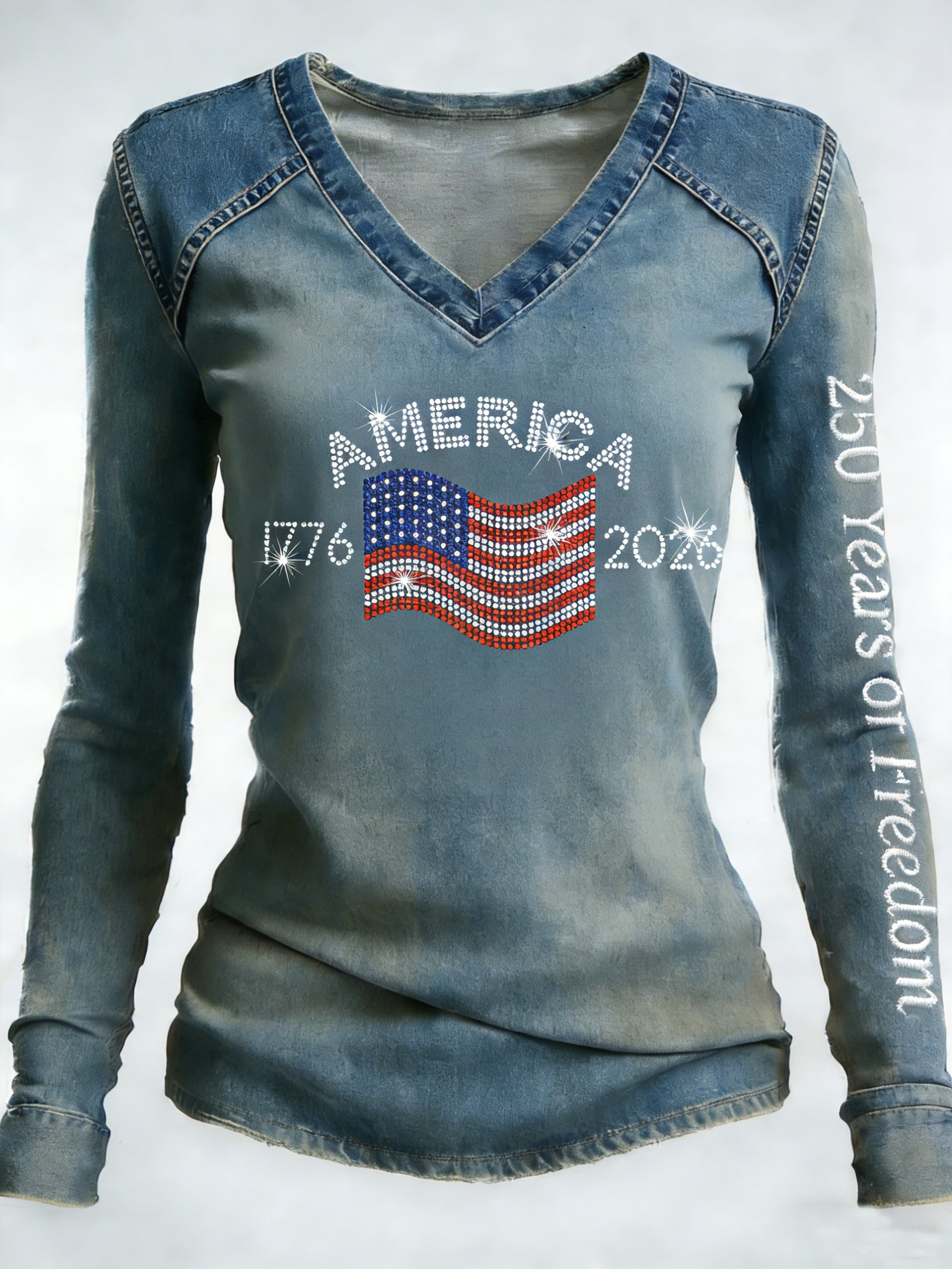 250 Years Of Freedom Long Sleeve V-Neck T-Shirt 250Th Anniversary 1776 2026 Merch Women's 250 Years Of Freedom Long Sleeve V-Neck T-Shirt 250Th Anniversary 1776 2026 Merch Women's