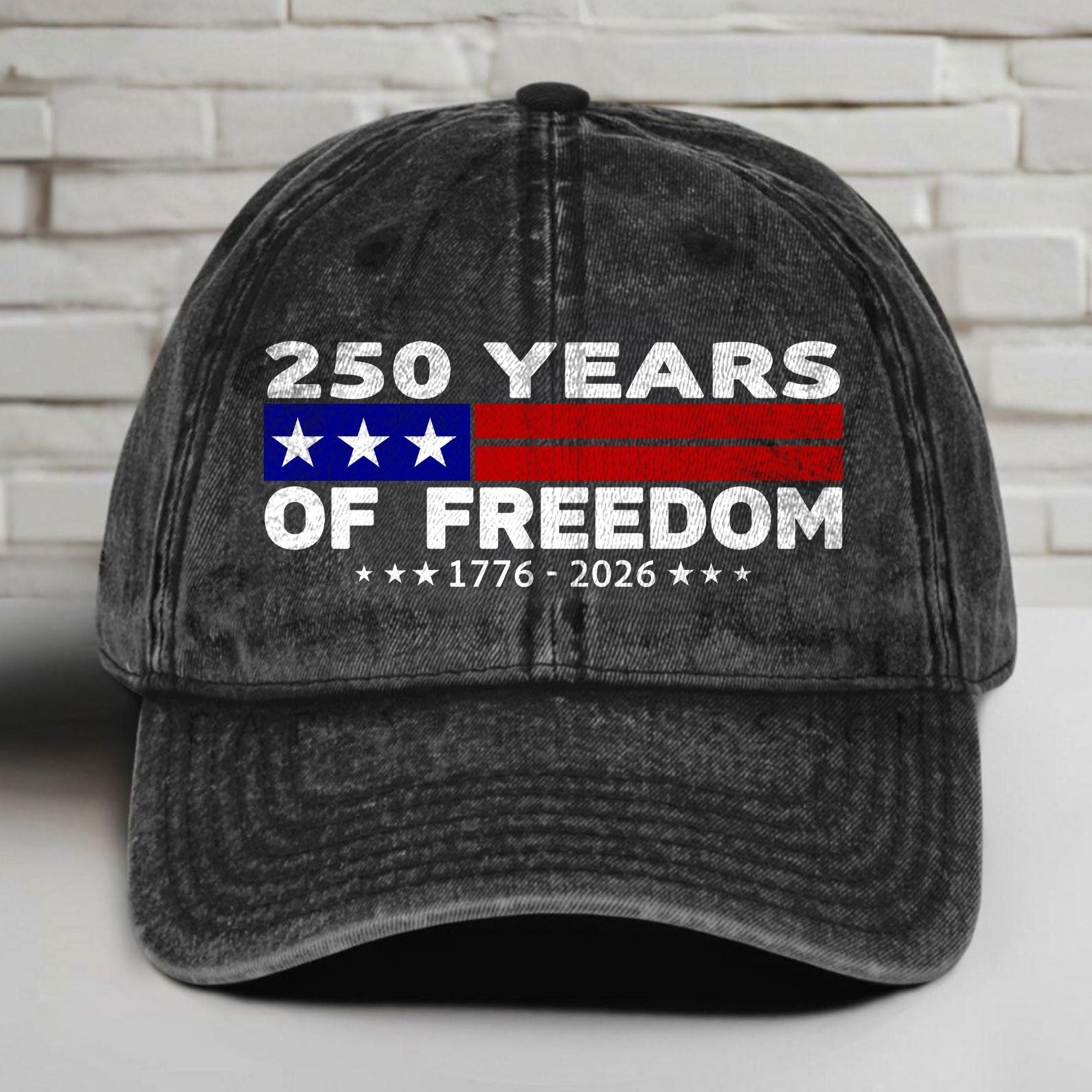250 Years Of Freedom Printed Vintage Washed Denim Baseball Cap America 250 Anniversary Hat