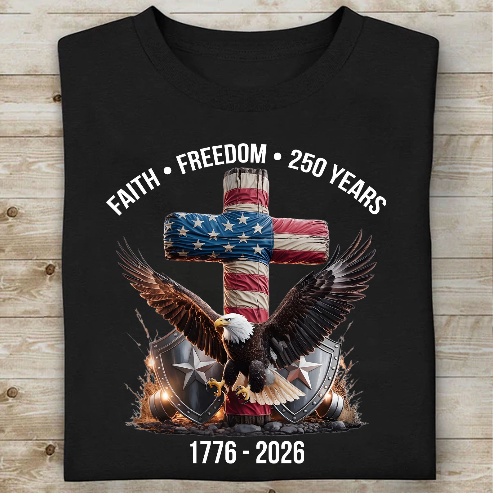 250 Years Of Freedom Shirt, 1776-2026 Eagle Patriotic T-shirt, Patriotic Christian Eagle Cross Shirt