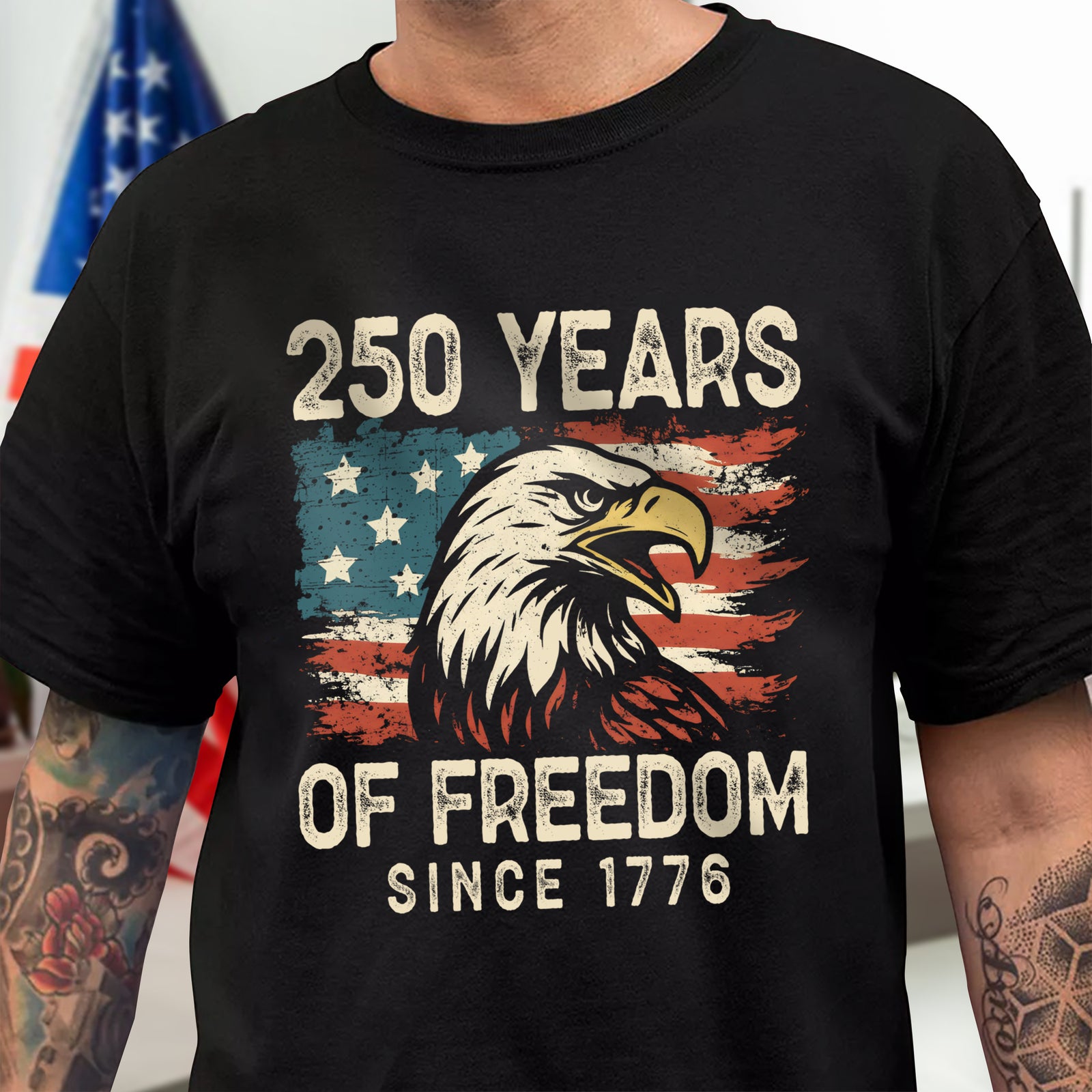 250 Years Of Freedom Since 1776 Usa Bald Eagle America Flag Dark Shirt America 250 Merchandise Patriotic Gifts For Him