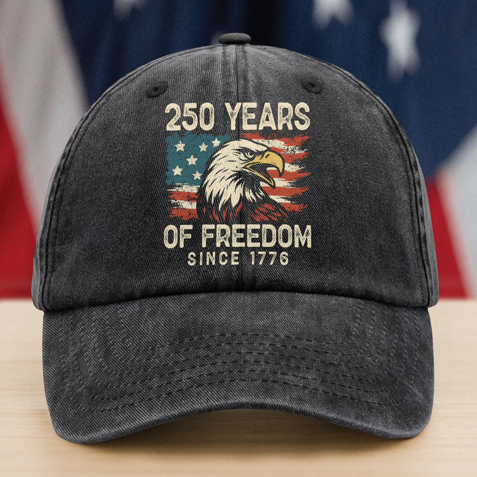 250 Years Of Freedom Since 1776 Usa Bald Eagle America Flag Washed Denim Baseball Cap America 250 Merchandise Patriotic Gift Ideas