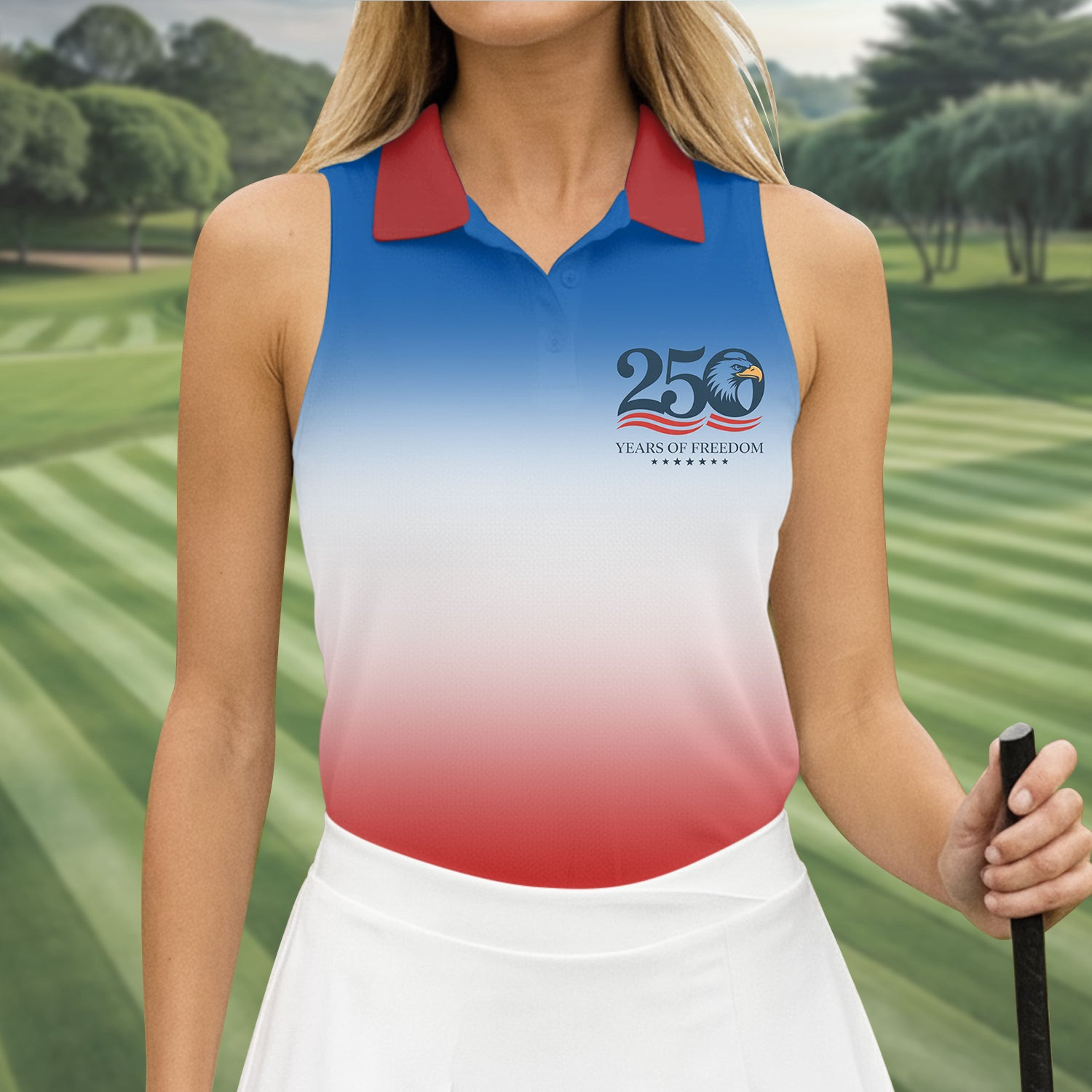 250 Years Of Freedom Sleeveless Polo Shirt Ladies Golf Outfits Best Golf Presents