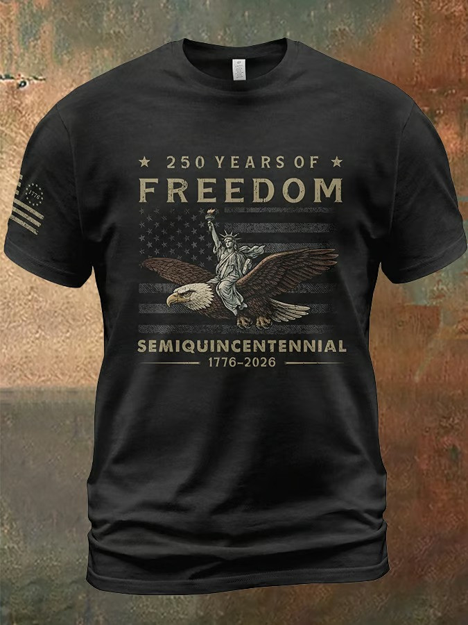 250 Years Of Freedom T-Shirt 1776-2026 USA Flag Clothes Patriotic 4th Of July Apparel Gift For Him