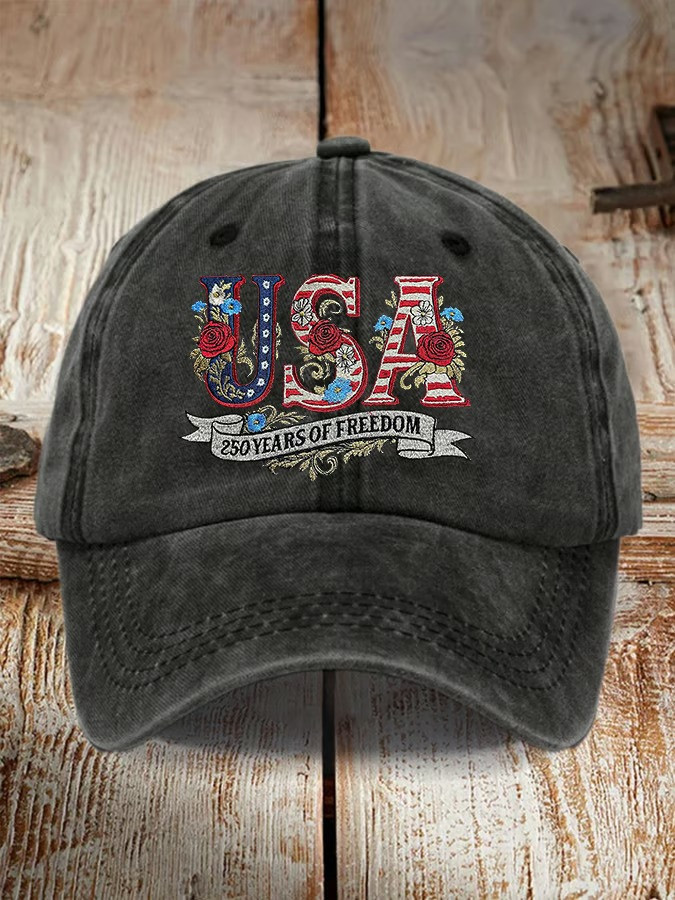250 Years Of Freedom USA Baseball Cap Patriotic Floral Hat Gift For America Fans