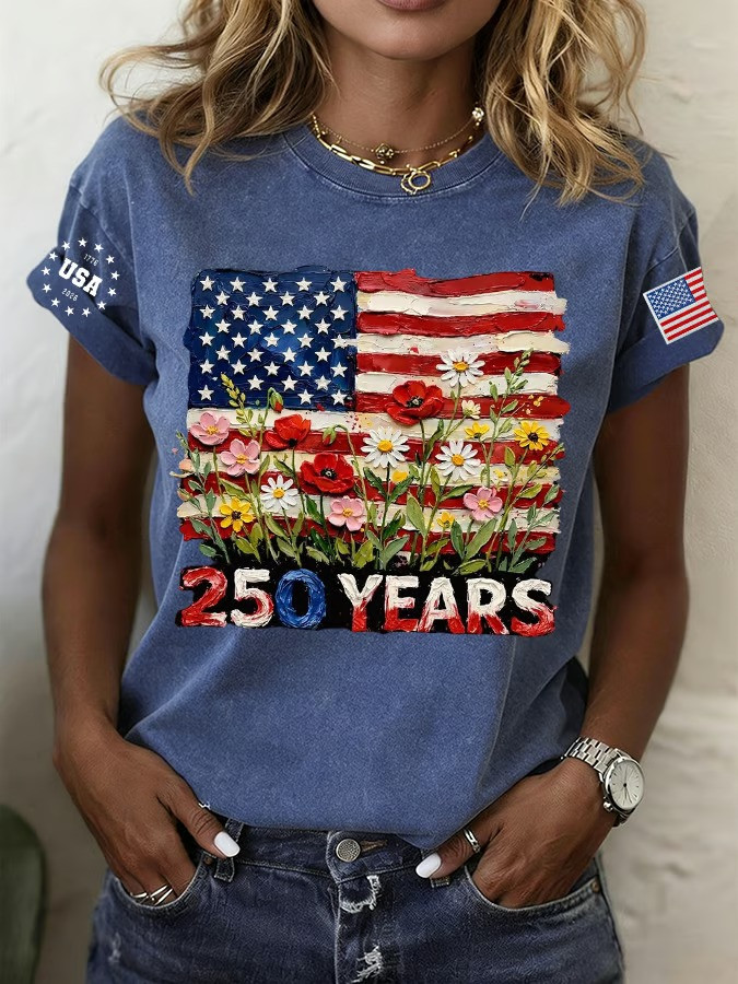 250 Years Of Independence T-Shirt American Flag Wildflower Floral USA Patriotic Best Gift Ideas