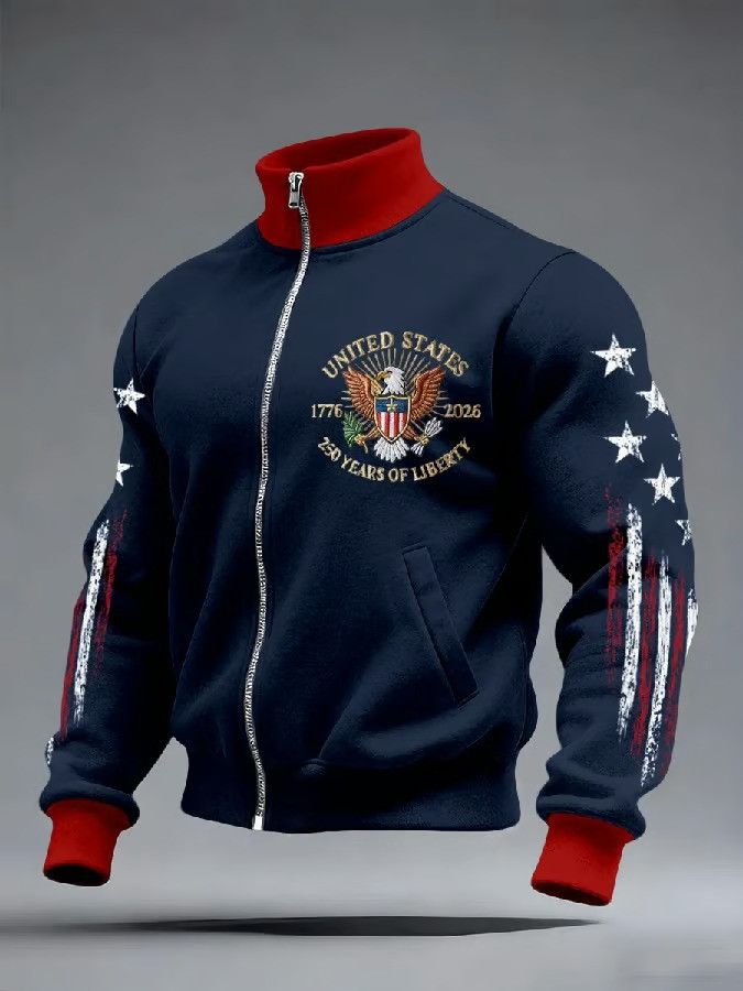 250 Years Of Liberty United States Collar Zippered Jacket 1776 2026 Patriotic Gift For Veterans