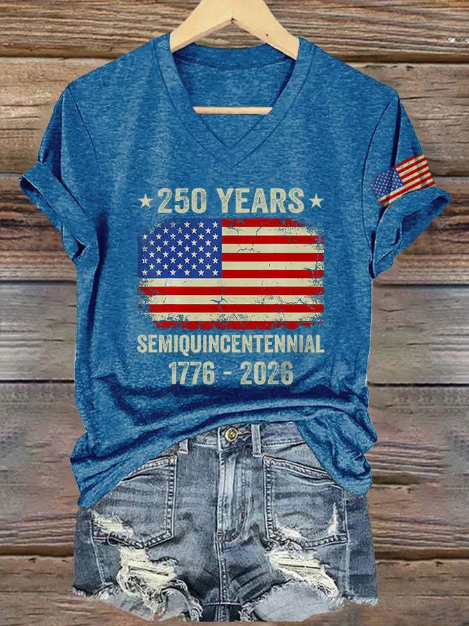 250 Years Semiquincentennial 1776 2026 V-Neck T-Shirt For Women's Patriotic Apparel