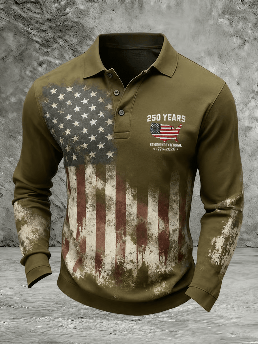 250 Years Semiquincentennial Long Sleeve Polo Shirt Patriotic Merch Patriotic Gifts For Men