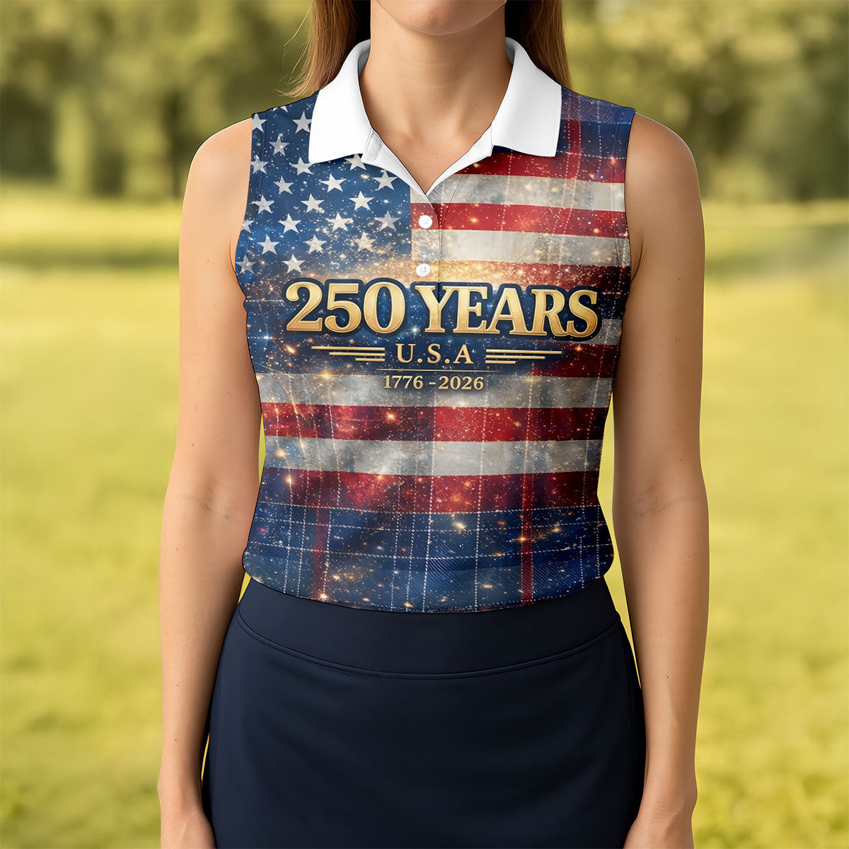 250 Years USA Sleeveless Polo Shirt 1776 2026 Merch Gifts For Female Golfers
