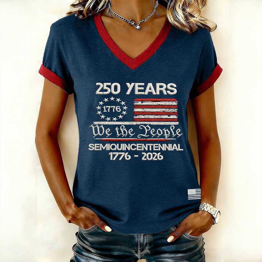 250 Years We The People 1776 2026 V-Neck Shirt Semiquincentennial Merch Fourth Of July Gifts