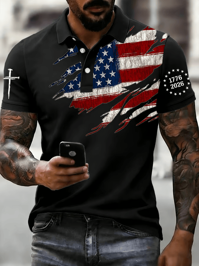 250Th Anniversary 1776 2026 Faith Cross Golf Polo Shirt Patriotic Golf Shirt Mens Gifts Golf