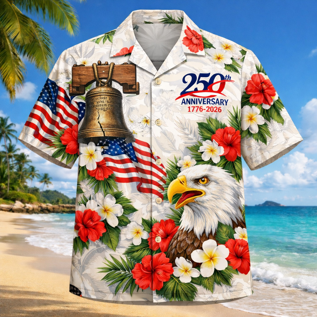 250th Anniversary 1776 2026 Floral Hawaiian Shirt Liberty Bell Shirt 4th Of July Gift