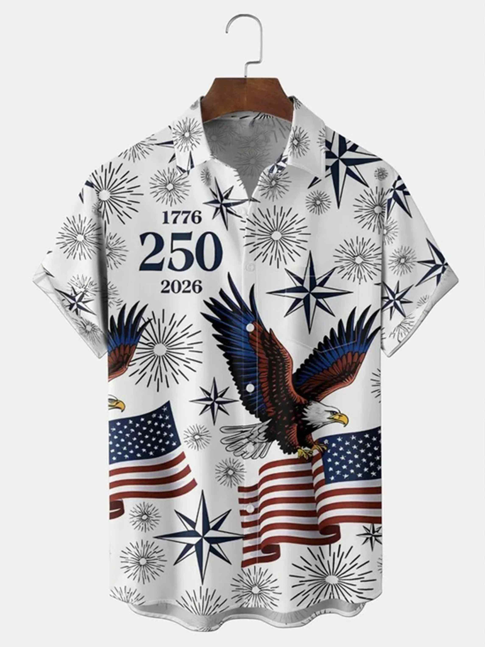 250th Anniversary American Flag Hold Button Shirt Independence Day Clothing Gift For Dad