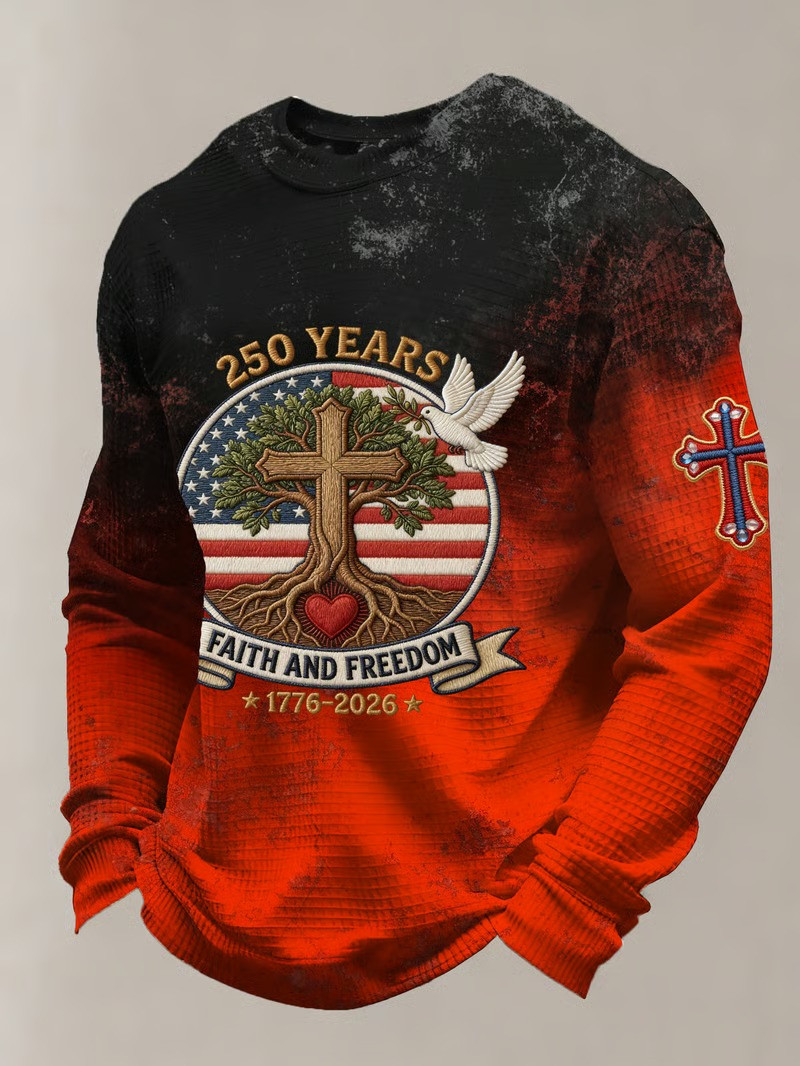 250th Anniversary American Flag Long Sleeve Shirt USA Faith And Freedom Shirt Patriotic Gift
