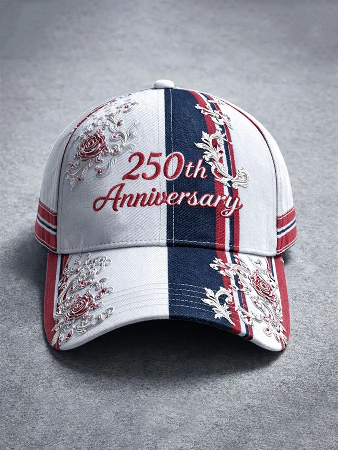 250th Anniversary Baseball Cap Rose Floral Patriotic Elegant American Hat Gift For Women