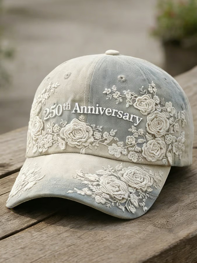 250th Anniversary Baseball Cap USA Floral Rose Elegant Hat Patriotic Gift For Her