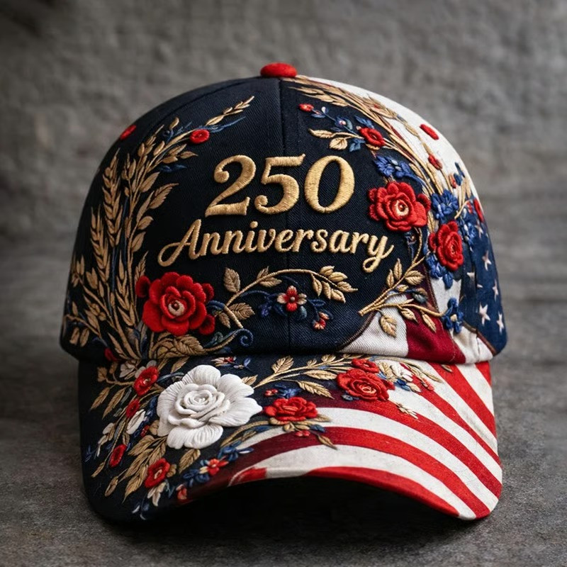250th Anniversary Baseball Cap USA Floral Rose Hat Patriotic Gift For Him