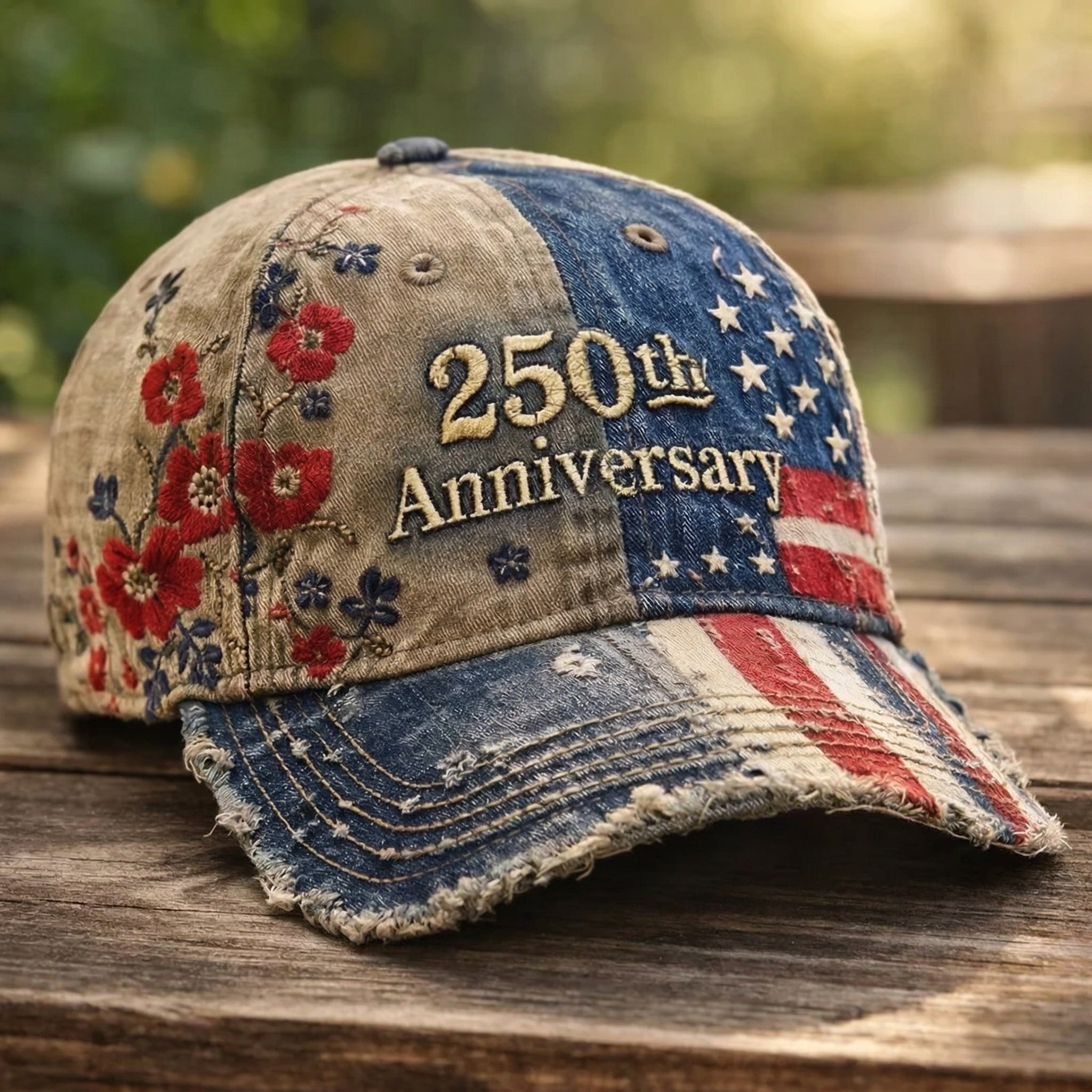 250th Anniversary Baseball Hat Floral American Flag Patriotic Fathers Day Gift for Him