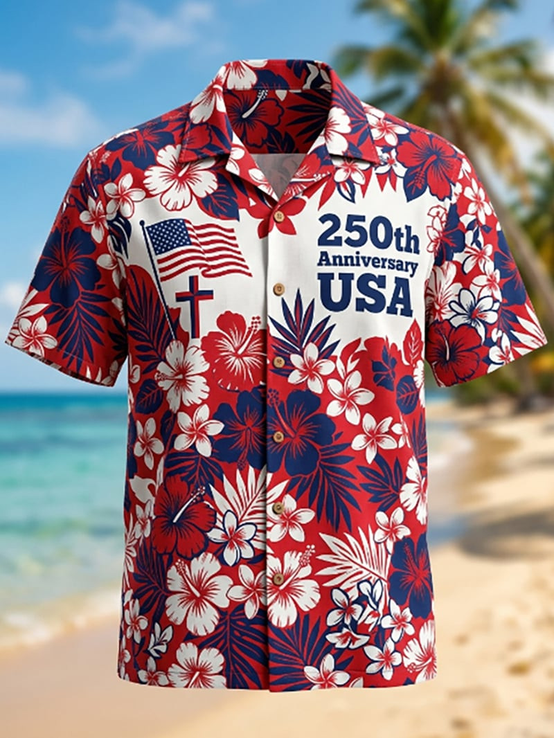 250th Anniversary Hawaiian Shirt Patriotic Red White Blue Floral Clothing Gift Ideas