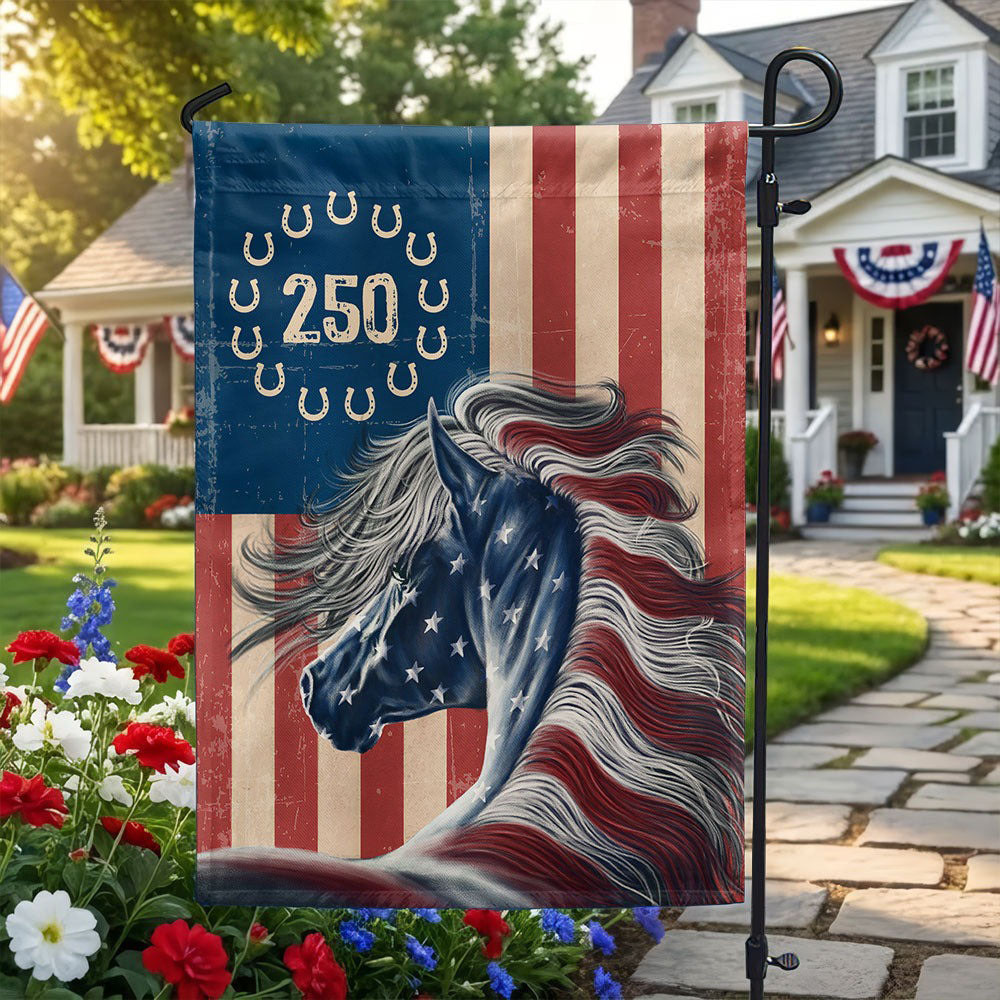 250th Anniversary Horse Garden Flag 1776 2026 Patriotic Betsy Ross Stars Stripes Decor Gift