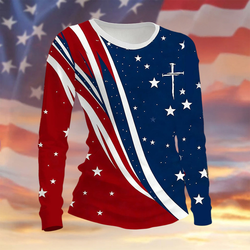 250th Anniversary National Flag Long Sleeve Shirt Faith Clothing 4Th Of July Gift