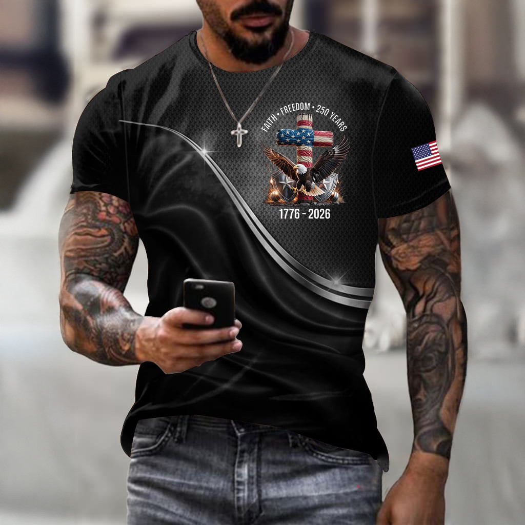 250th Anniversary National Flag T-Shirt Independence Day 2026 Clothes Patriotic Eagle Merch