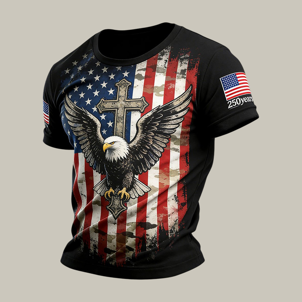 250th Anniversary Of America Faith Eagle T-Shirt 4th Of July Outfit Ideas Patriotic Men Gifts