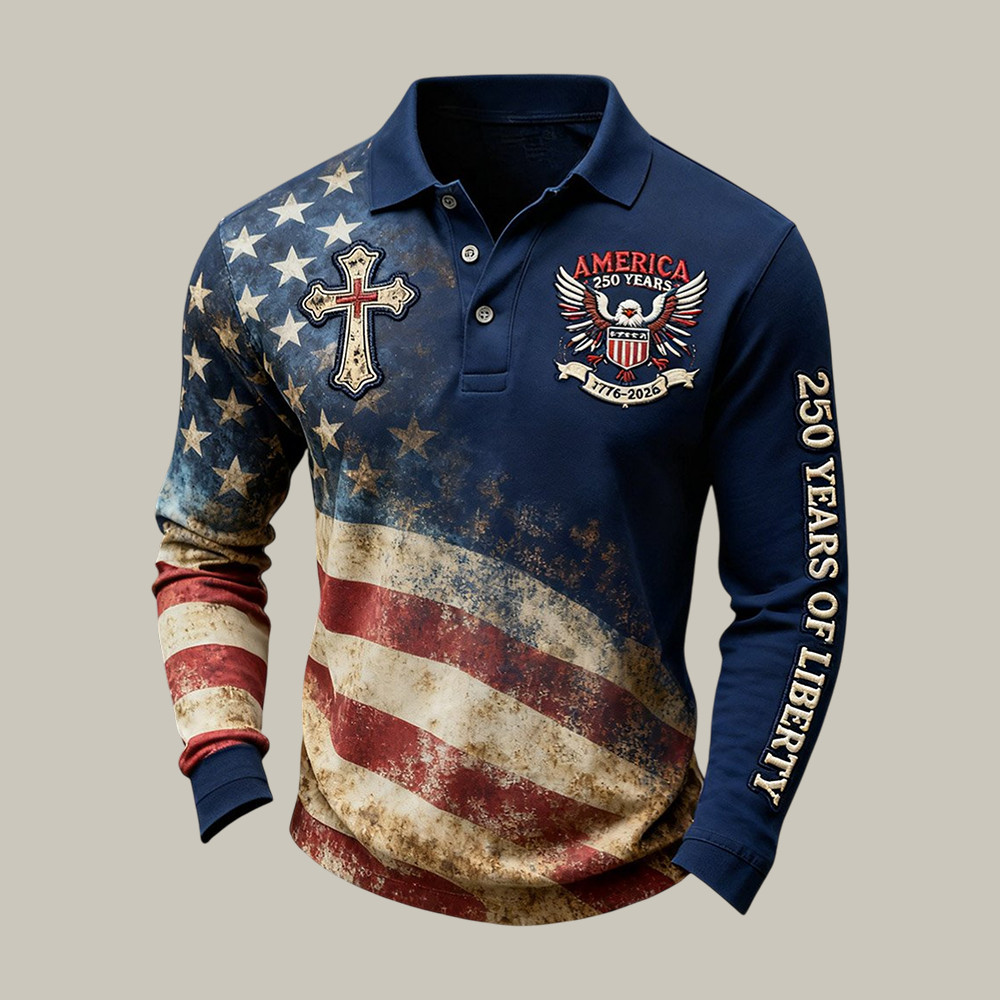 250th Anniversary Of The Founding of the United States Polo Long Sleeve Shirt America's Birthday Clothing