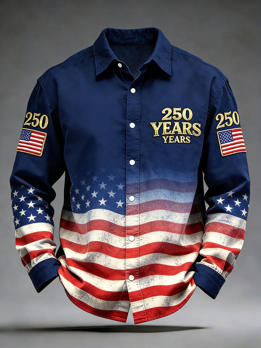 250th Anniversary Of The United States Button Up Shirt Long Sleeve Patriotic Shirts