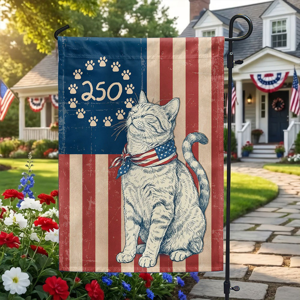 250th Anniversary Patriotic Cat Garden Flag Betsy Ross Paw Prints Decor Best Gift Ideas