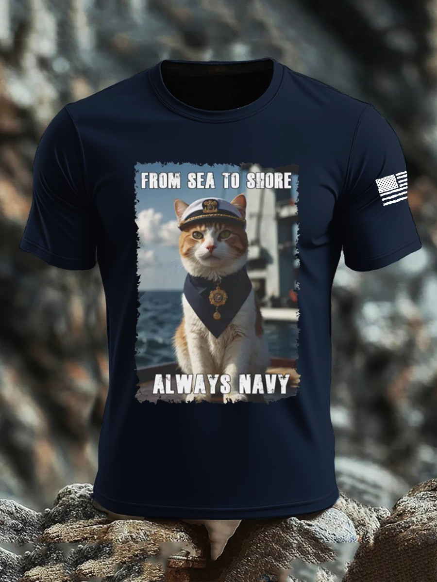 250th Anniversary T-Shirt Cat US Navy From Sea To Shore Independence Day Outfit Gifts