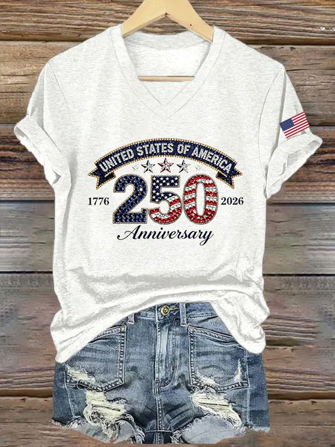250th Anniversary United States Of America V-Neck Shirt 1776 2026 Stars USA Patriotic Gift Ideas